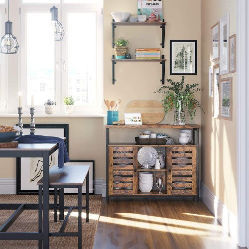 Floor Standing Cabinet – Wood – Rustic Brown – Multi-Functional Storage with Louvred Doors