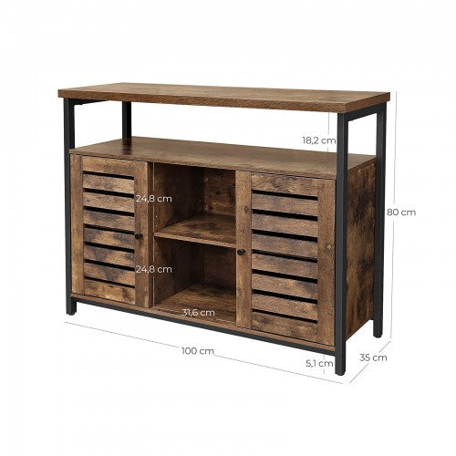 Floor Standing Cabinet – Wood – Rustic Brown – Multi-Functional Storage with Louvred Doors