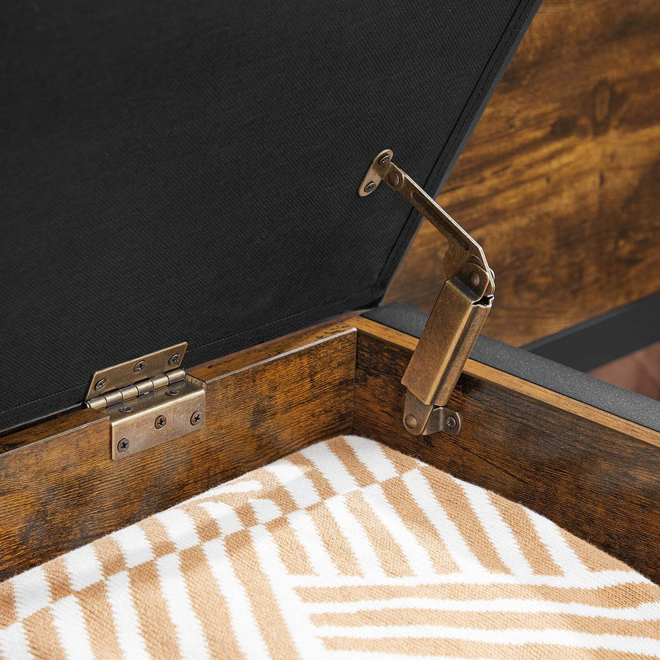 Storage Bench – Synthetic Leather and Metal – Black and Rustic Brown – Padded Seat and Easy Assembly