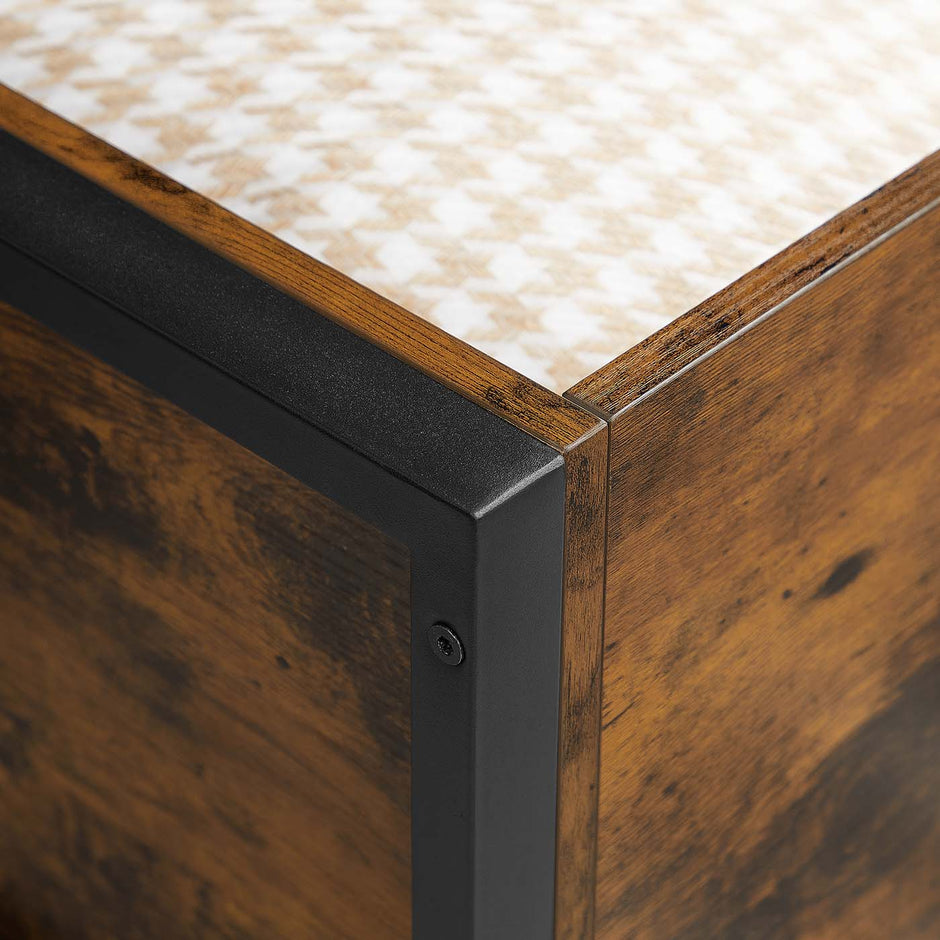 Storage Bench – Synthetic Leather and Metal – Black and Rustic Brown – Padded Seat and Easy Assembly