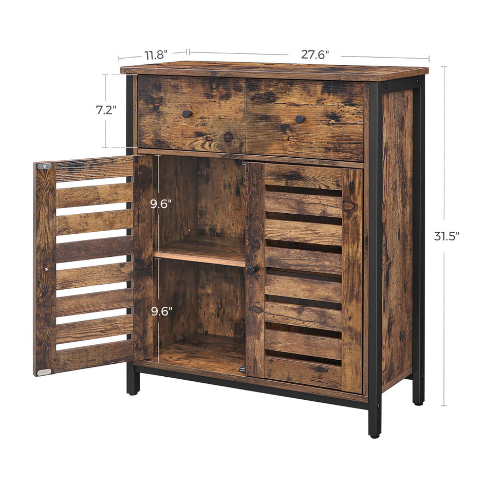 Floor Cabinet – Wood – Rustic Brown – Freestanding with 1 Drawer and Louvered Doors