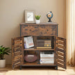 Storage Cabinet – Wood – Rustic Brown – Louvered Doors and Drawer