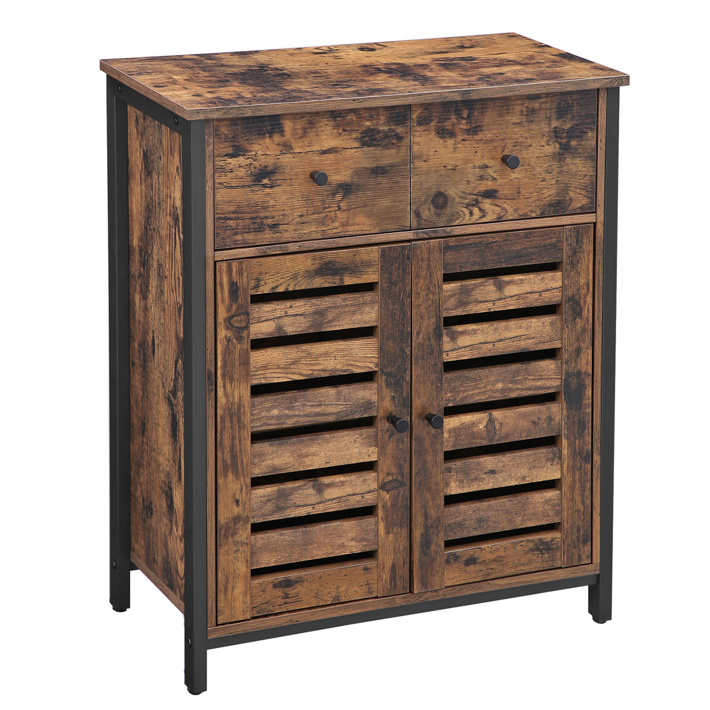 Floor Cabinet – Wood – Rustic Brown – Freestanding with 1 Drawer and Louvered Doors