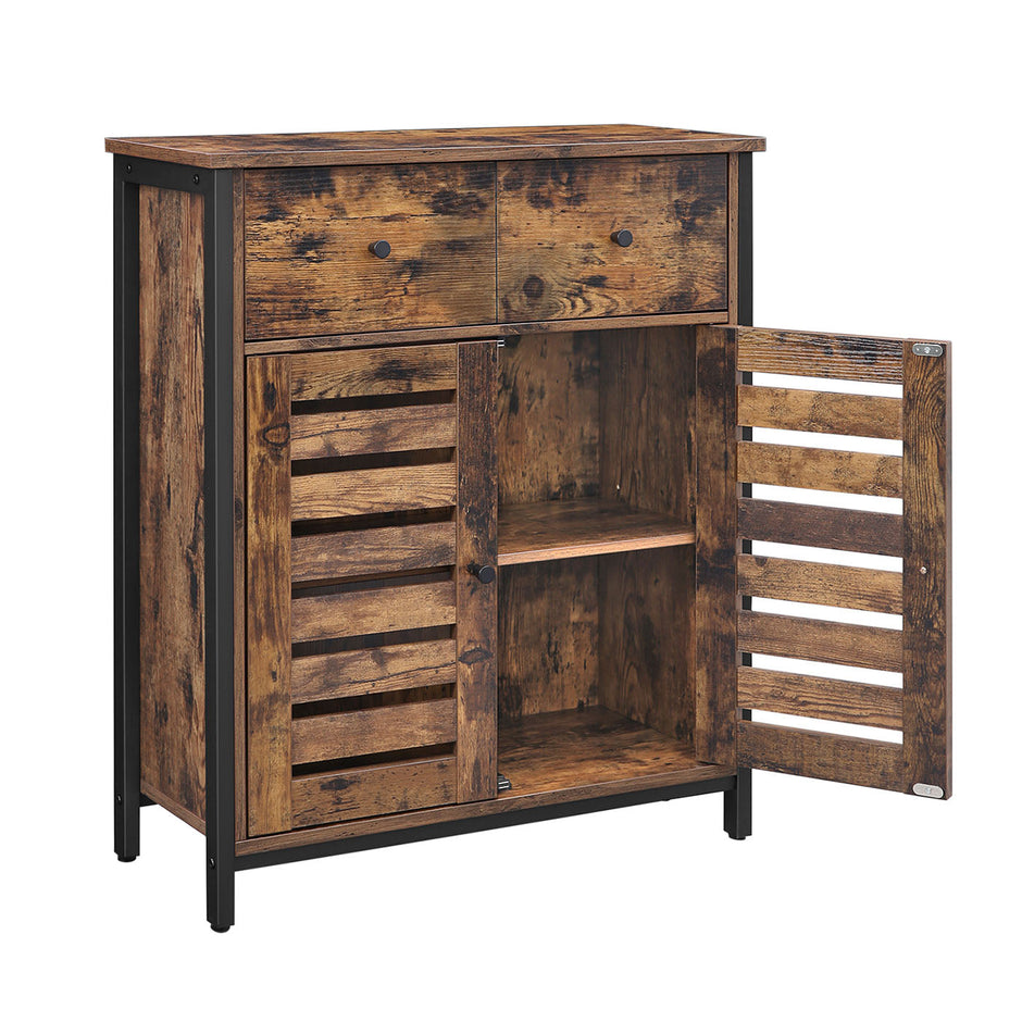 Floor Cabinet – Wood – Rustic Brown – Freestanding with 1 Drawer and Louvered Doors