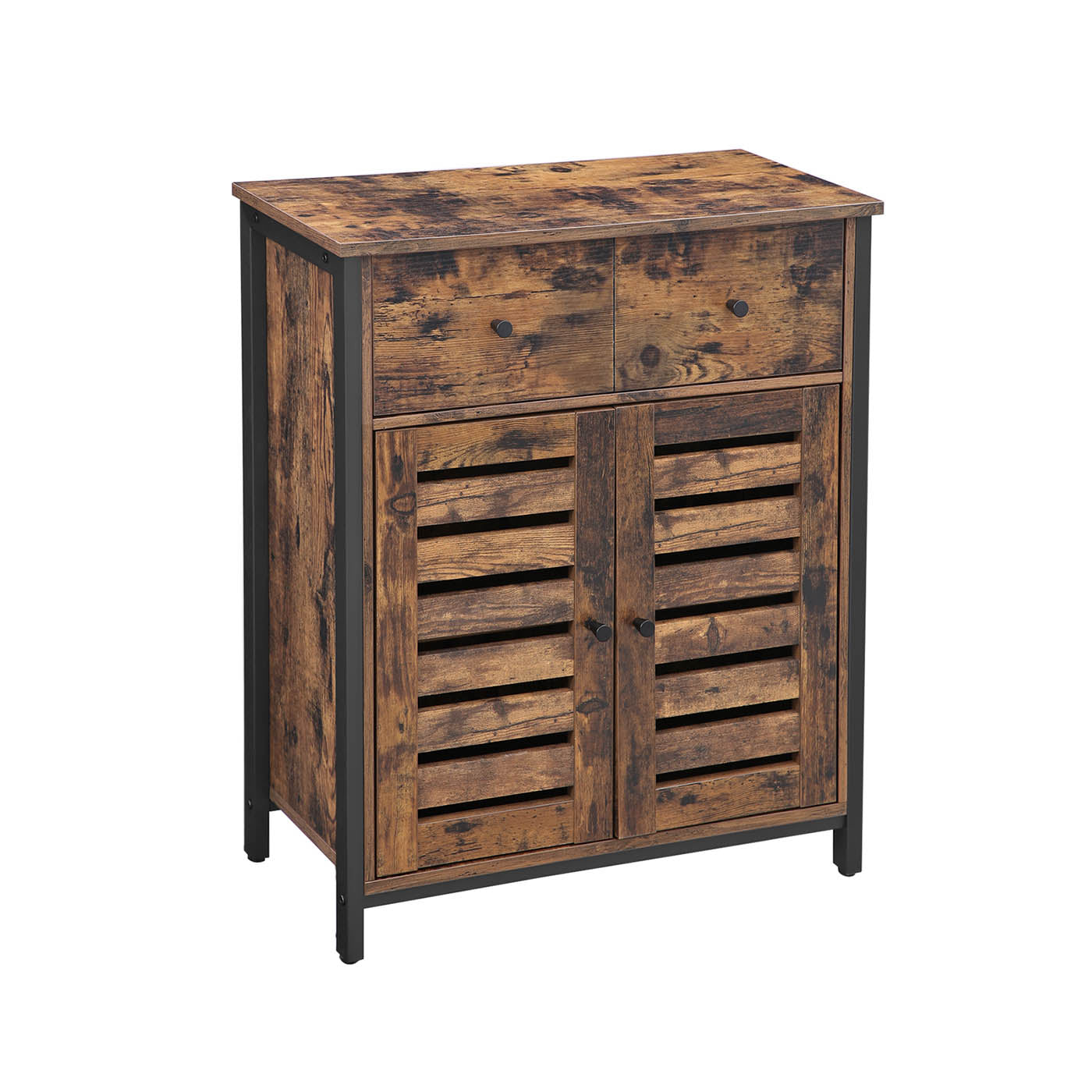 Floor Cabinet – Wood – Rustic Brown – Freestanding with 1 Drawer and Louvered Doors