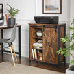 Storage Cabinet – Steel – Rustic Brown and Black – Adjustable Shelves, Sliding Door, Industrial Style
