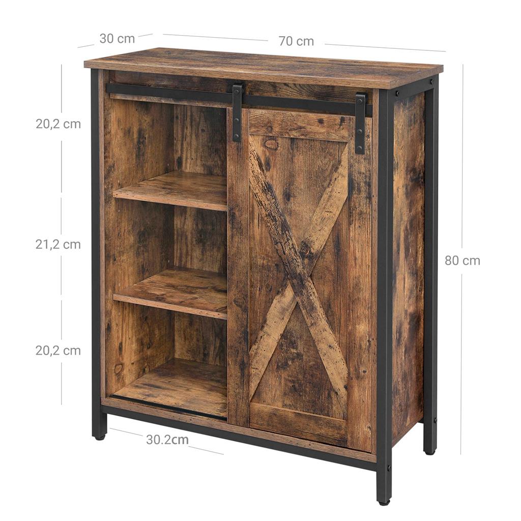 Storage Cabinet – Steel – Rustic Brown and Black – Adjustable Shelves, Sliding Door, Industrial Style