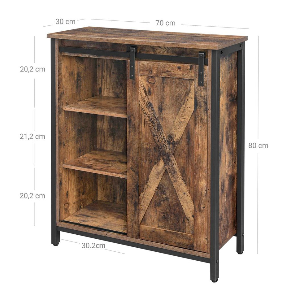 Storage Cabinet – Steel – Rustic Brown and Black – Adjustable Shelves, Sliding Door, Industrial Style
