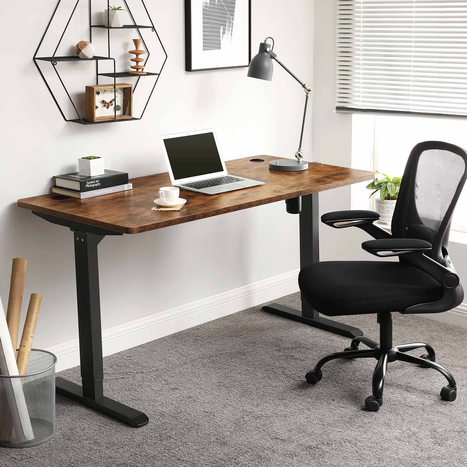 Electric Desk Frame – Steel – Black – Motorized Height Adjustment and Adjustable Length