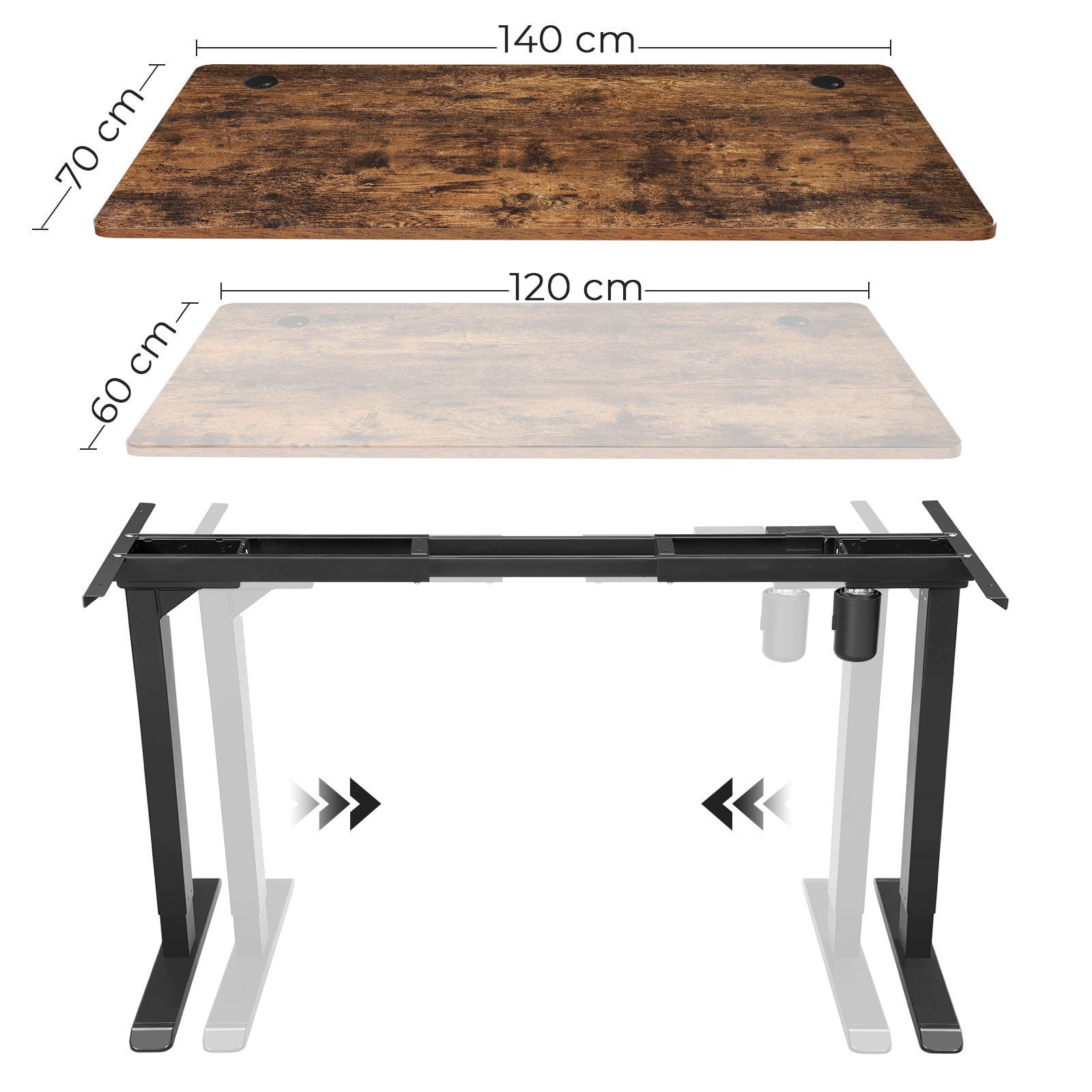 Electric Desk Frame – Steel – Black – Motorized Height Adjustment and Adjustable Length
