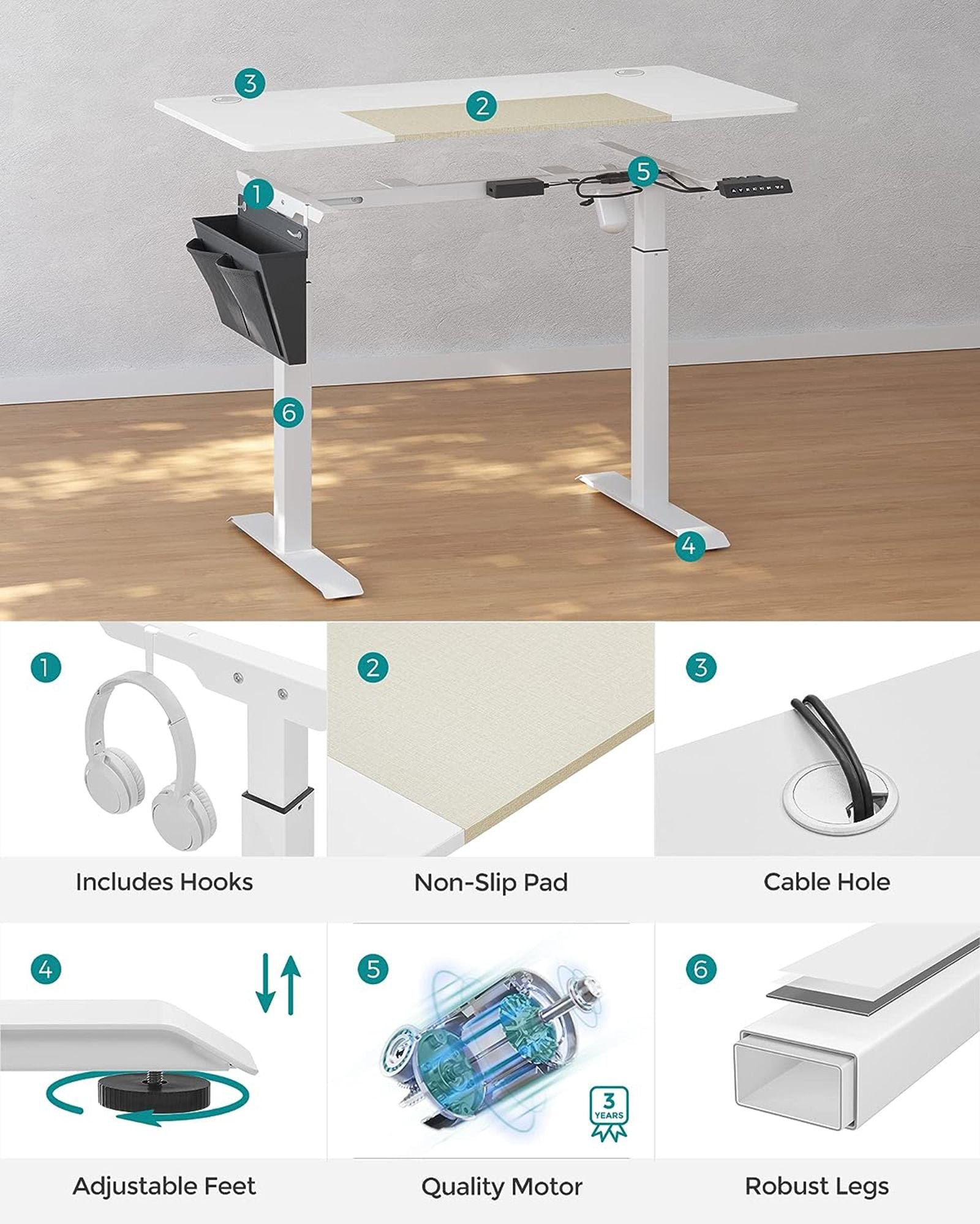Electric Standing Desk – Metal – Black – Height Adjustable