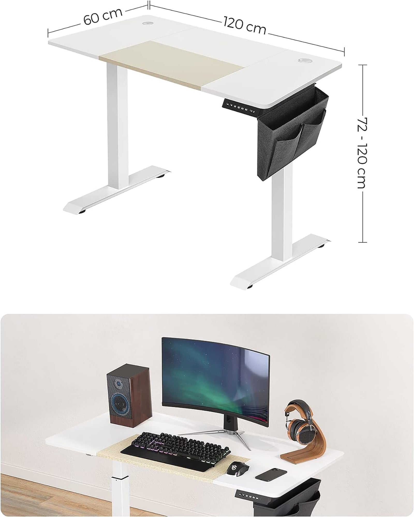 Electric Standing Desk – Metal – Black – Height Adjustable