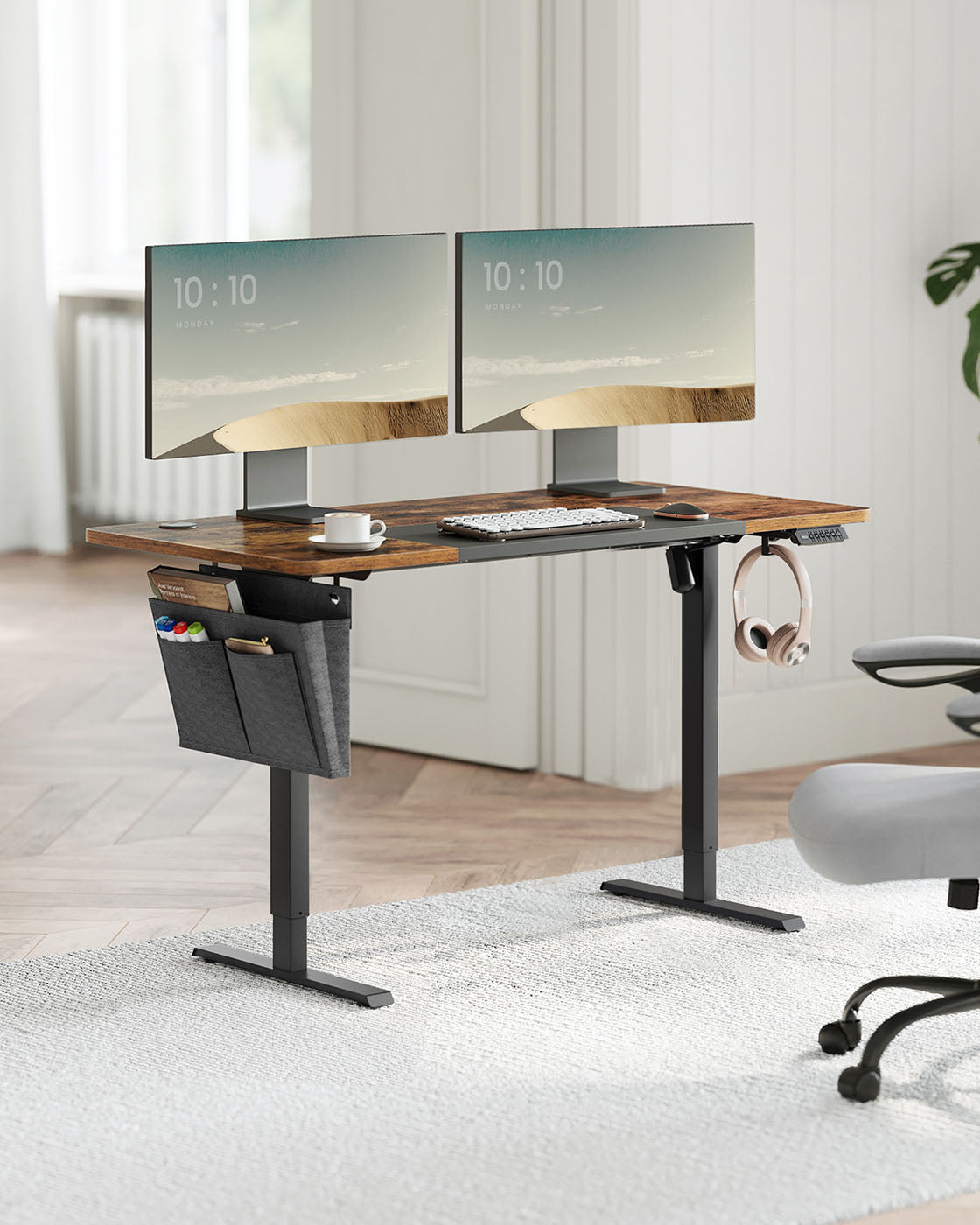 Electric Standing Desk – Steel and Particle Board – Modern Gray – Height Adjustable