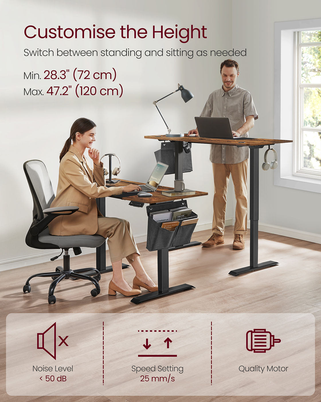Electric Standing Desk – Steel and Particle Board – Modern Gray – Height Adjustable
