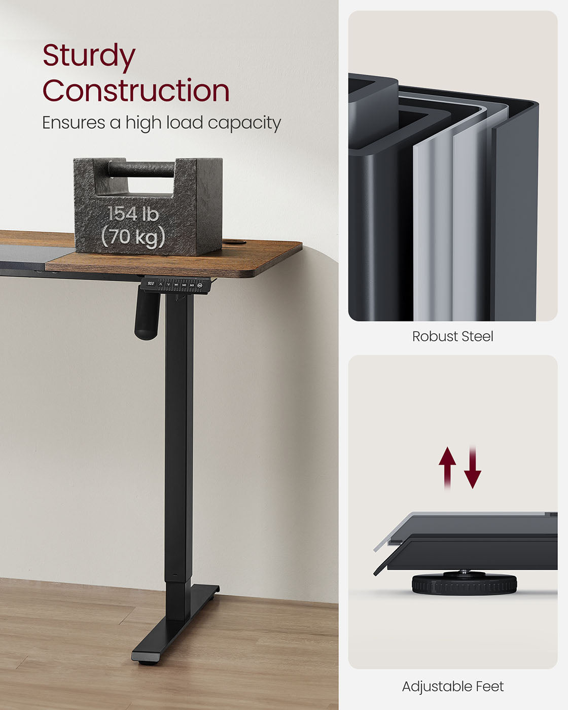 Electric Standing Desk – Steel and Particle Board – Modern Gray – Height Adjustable