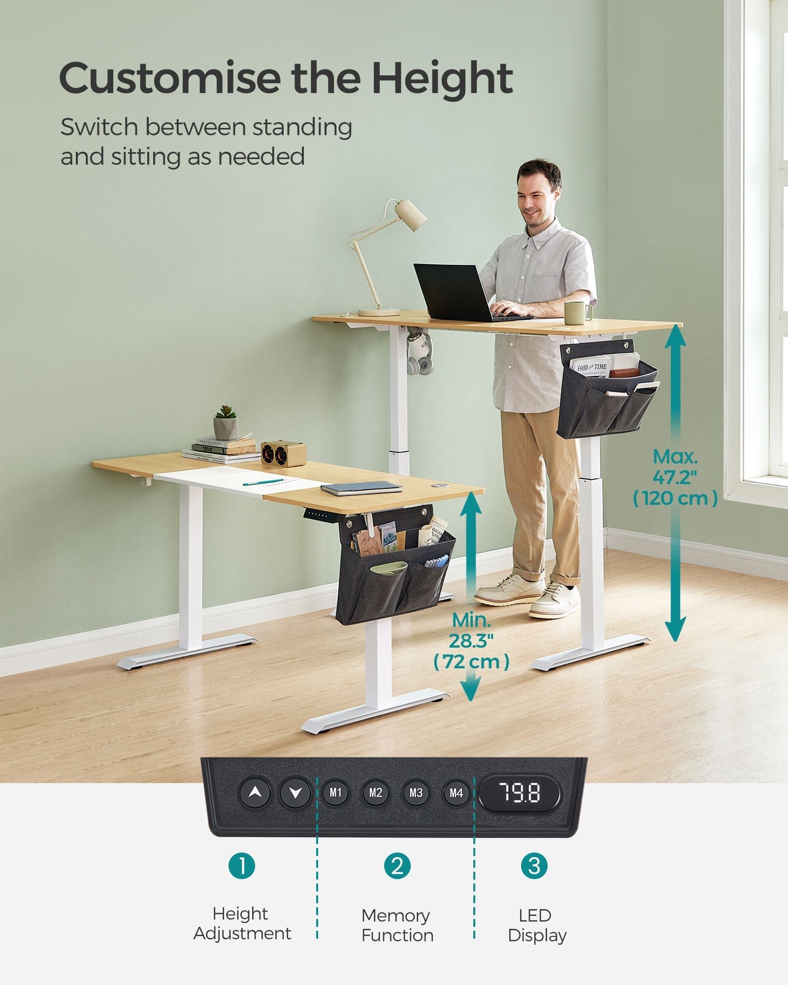 Height Adjustable Desk – Electric – Natural Oak – 4 Memory Height Settings