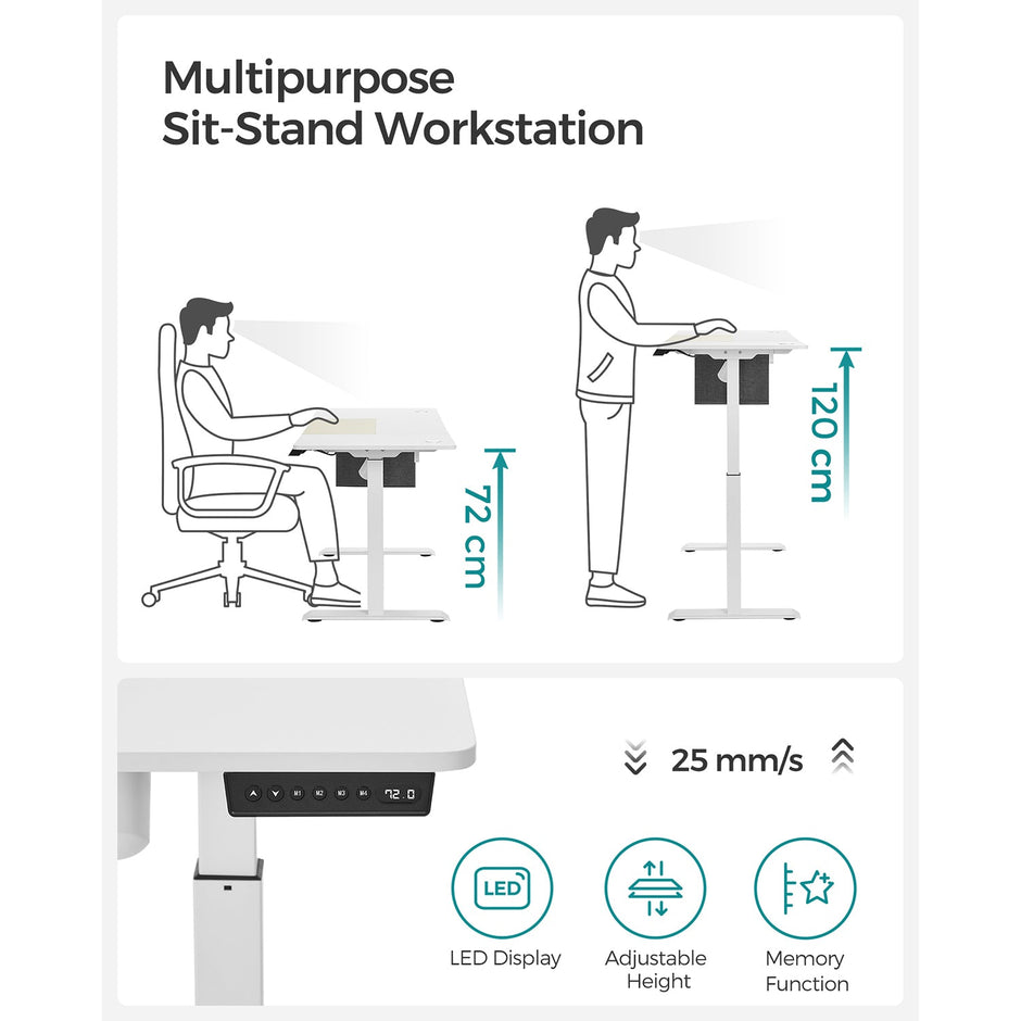 Height Adjustable Desk – Wood – White and Black – Electric