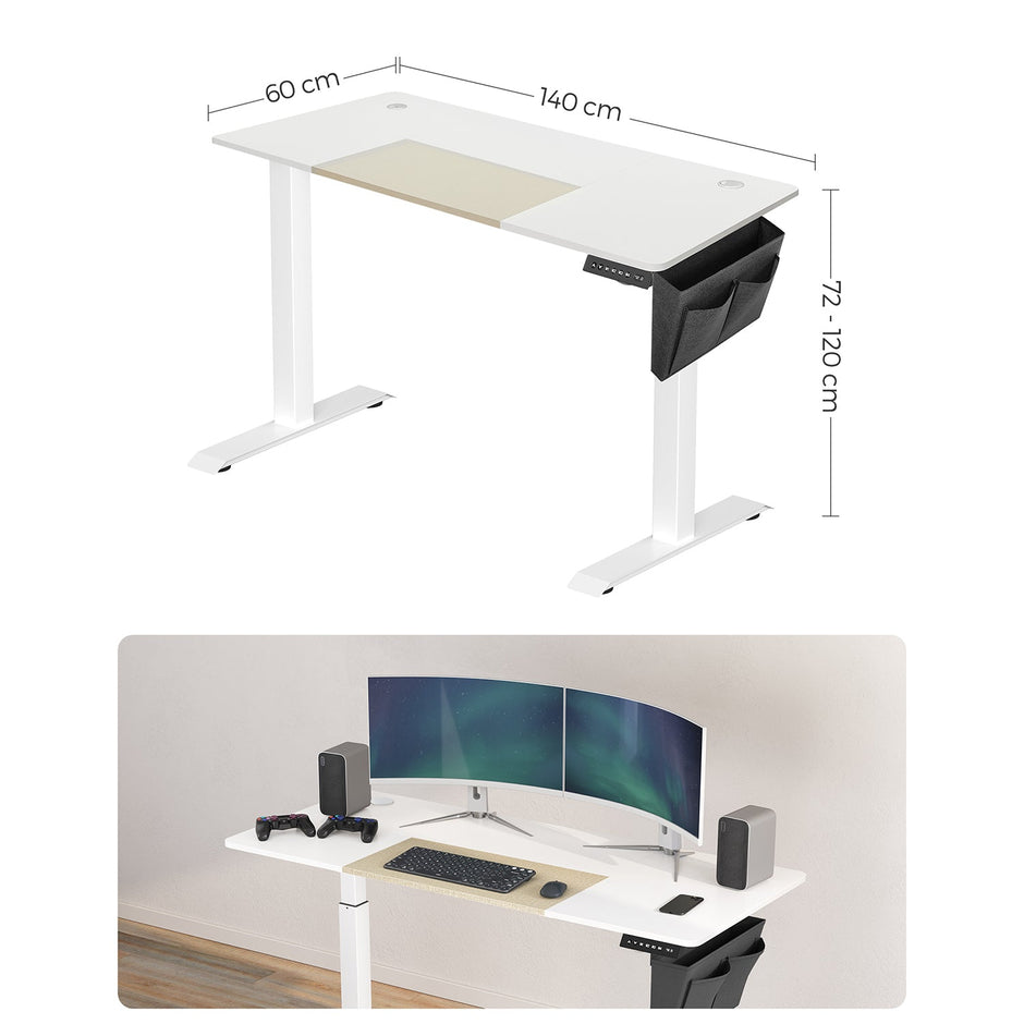 Height Adjustable Desk – Wood – White and Black – Electric