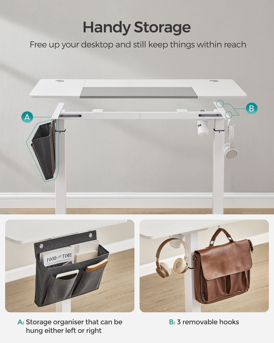 Height Adjustable Electric Desk – Engineered Wood – Cloud White – 4 Programmable Heights