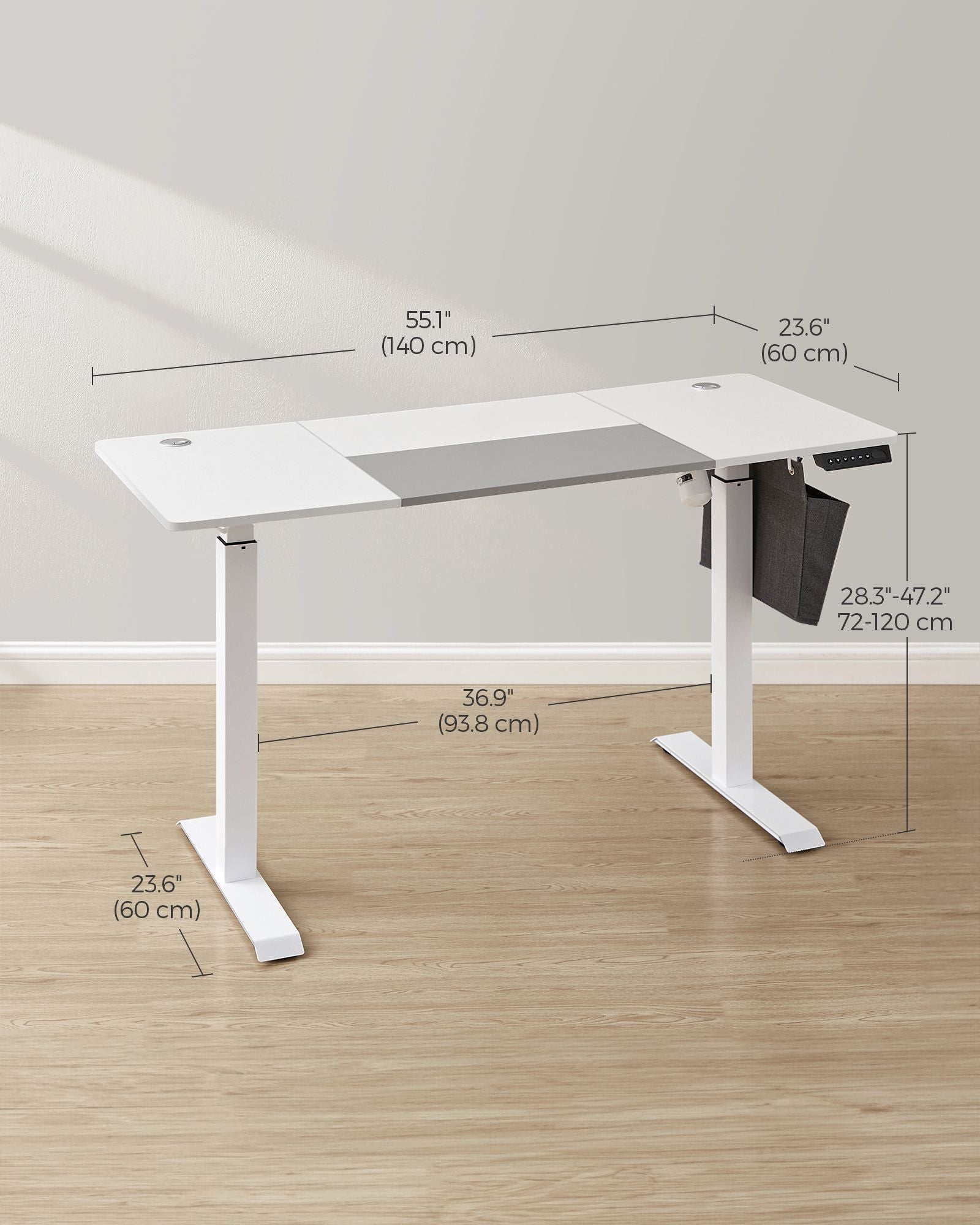 Height Adjustable Electric Desk – Engineered Wood – Cloud White – 4 Programmable Heights