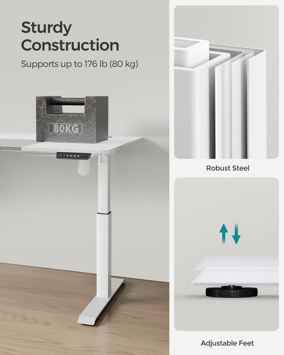 Height Adjustable Electric Desk – Engineered Wood – Cloud White – 4 Programmable Heights