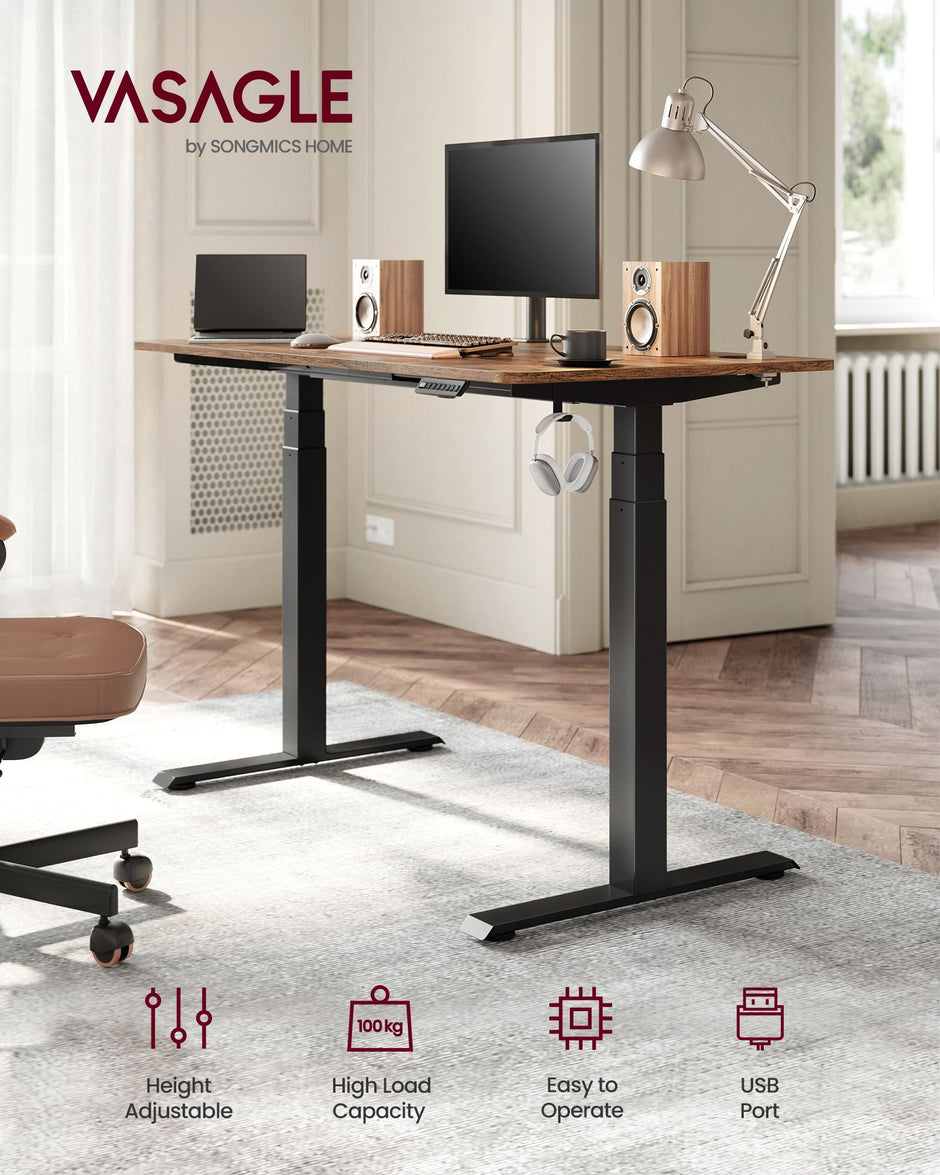 Electric Standing Desk Frame – Metal – Black – Height Adjustable with Double Motor and Memory Function