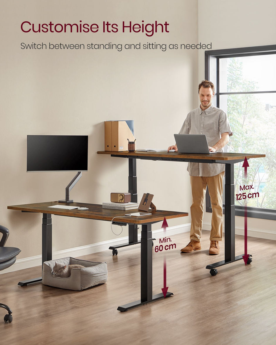 Electric Standing Desk Frame – Metal – Black – Height Adjustable with Double Motor and Memory Function