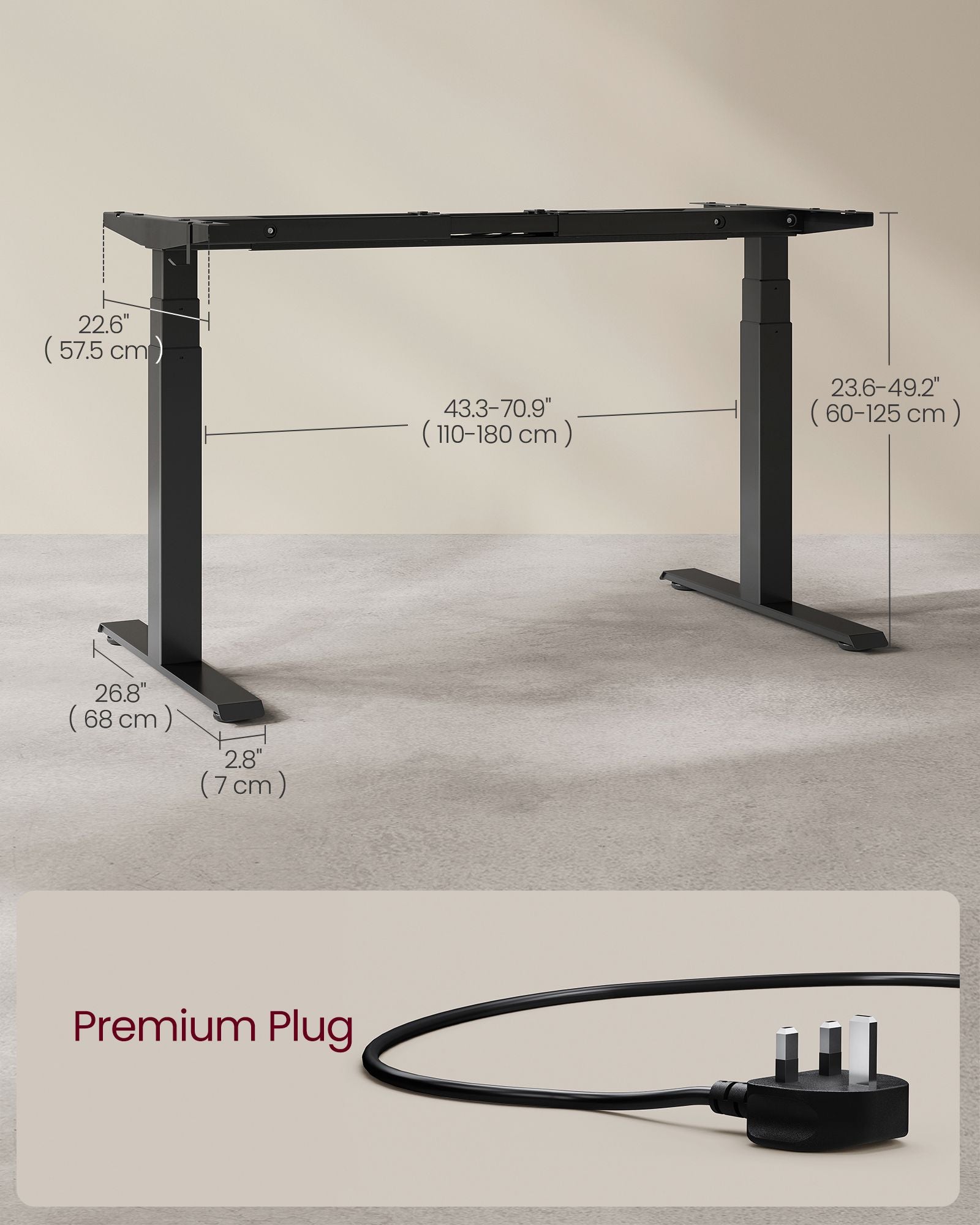 Electric Standing Desk Frame – Metal – Black – Height Adjustable with Double Motor and Memory Function