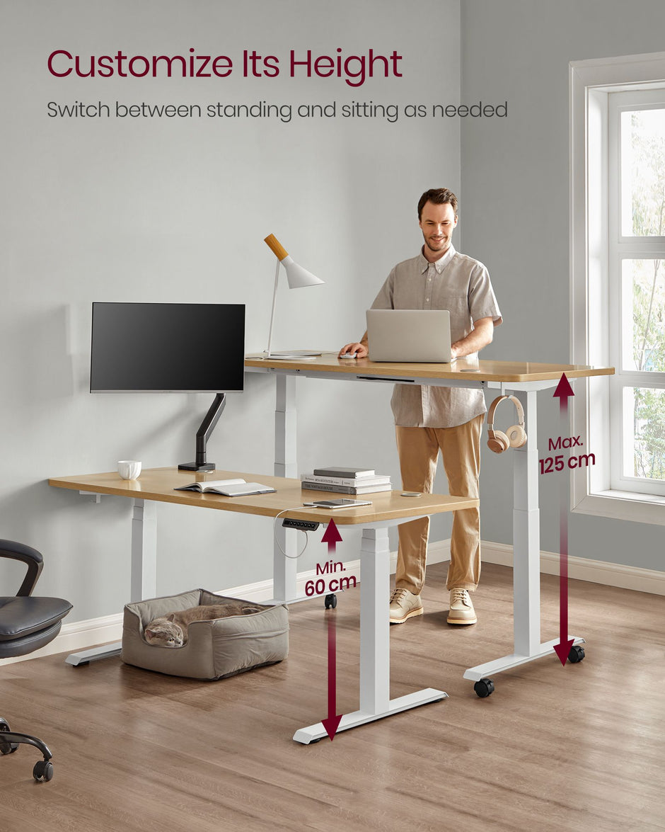 Electric Standing Desk Frame – Metal – Black – Height Adjustable with Double Motor and Memory Function