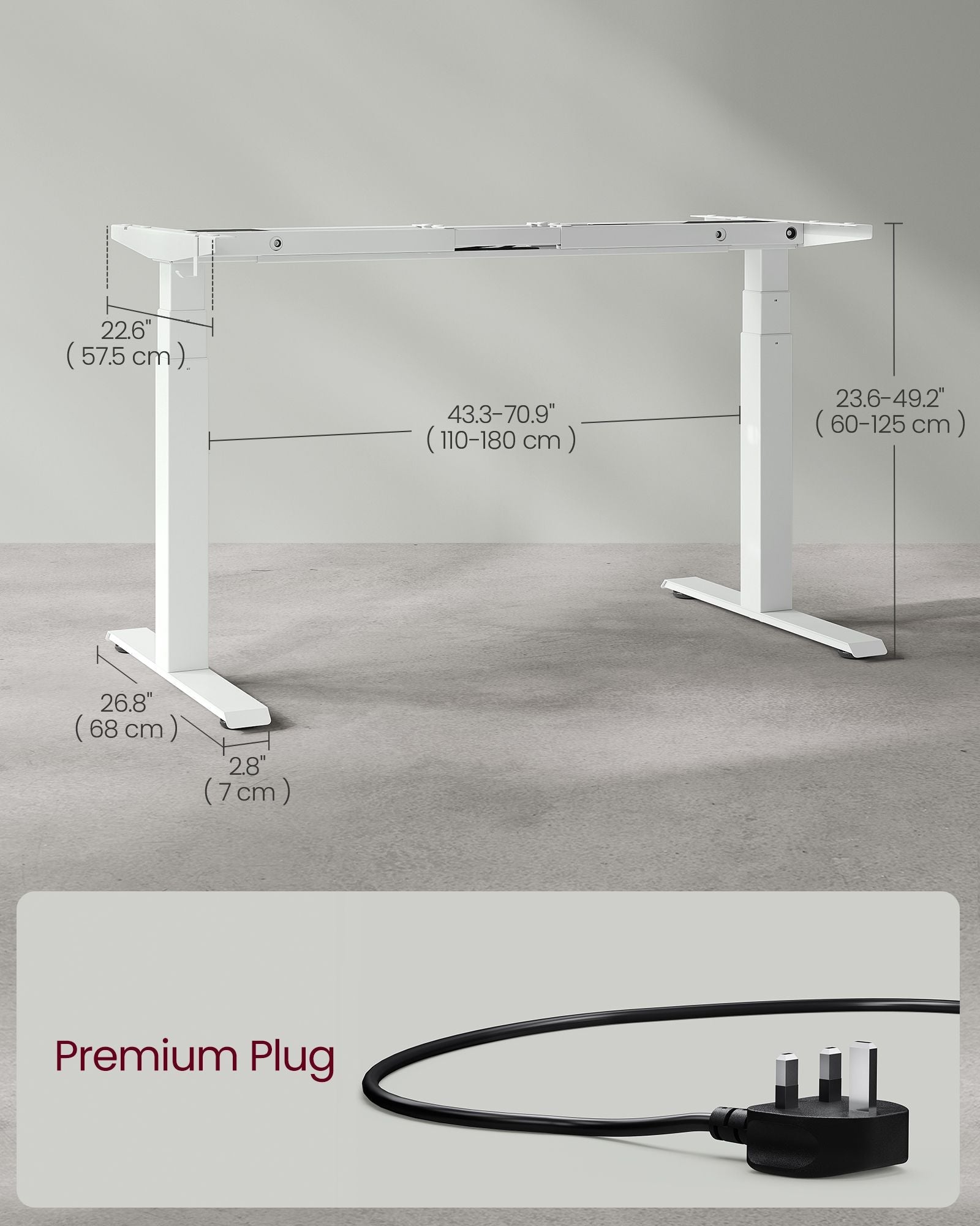 Electric Standing Desk Frame – Metal – Black – Height Adjustable with Double Motor and Memory Function
