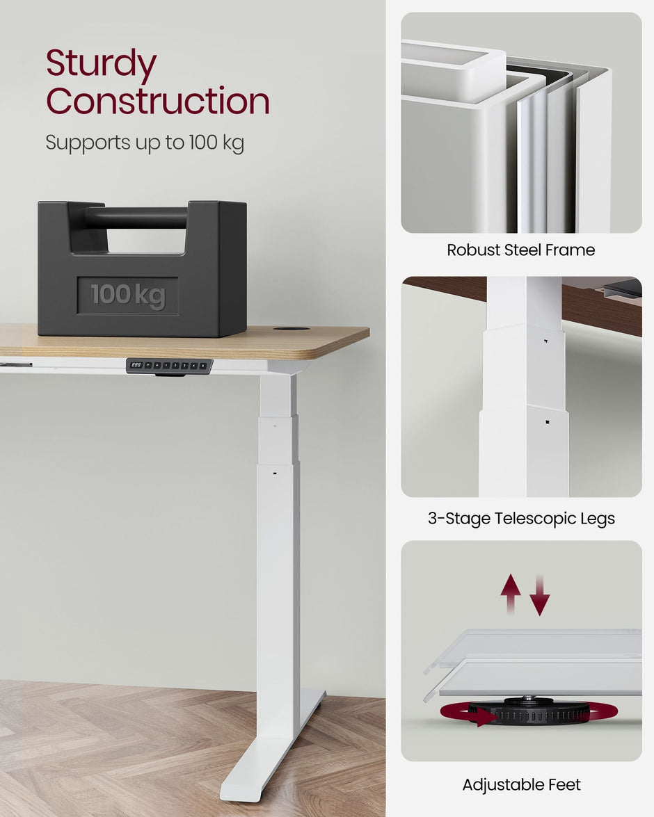 Electric Standing Desk Frame – Metal – Black – Height Adjustable with Double Motor and Memory Function