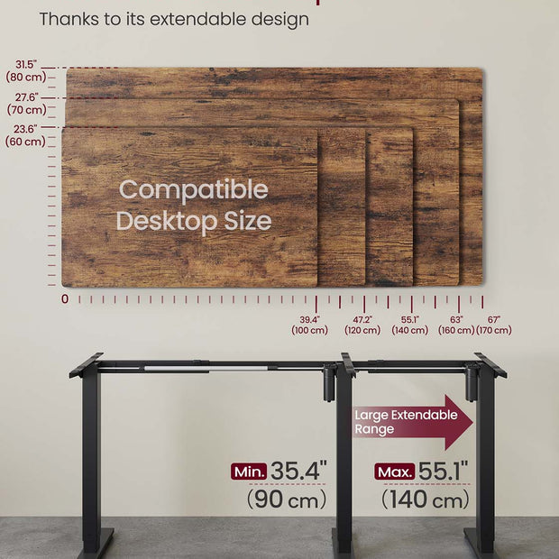 Electric Standing Desk Frame – Metal – Ink Black – Height Adjustable with Memory Function