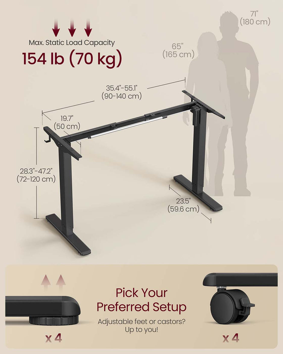 Electric Standing Desk Frame – Metal – Ink Black – Height Adjustable with Memory Function