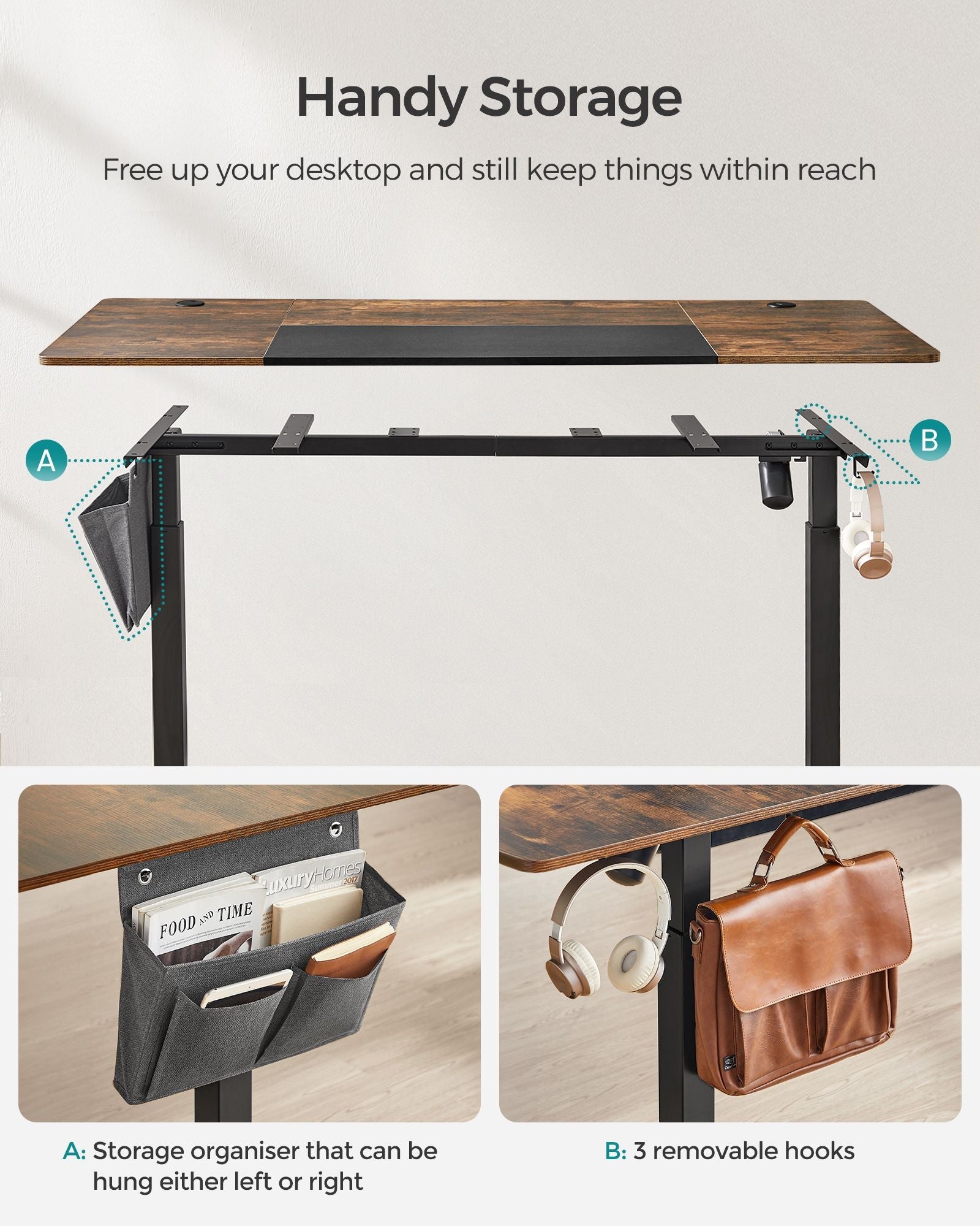 Height Adjustable Desk – Wood – Rustic Brown – Four Memorable Heights
