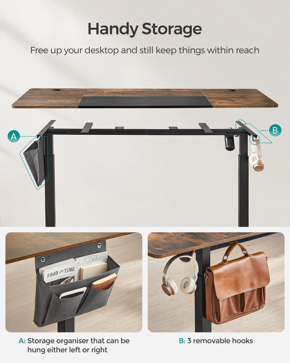 Height Adjustable Desk – Wood – Rustic Brown – Four Memorable Heights