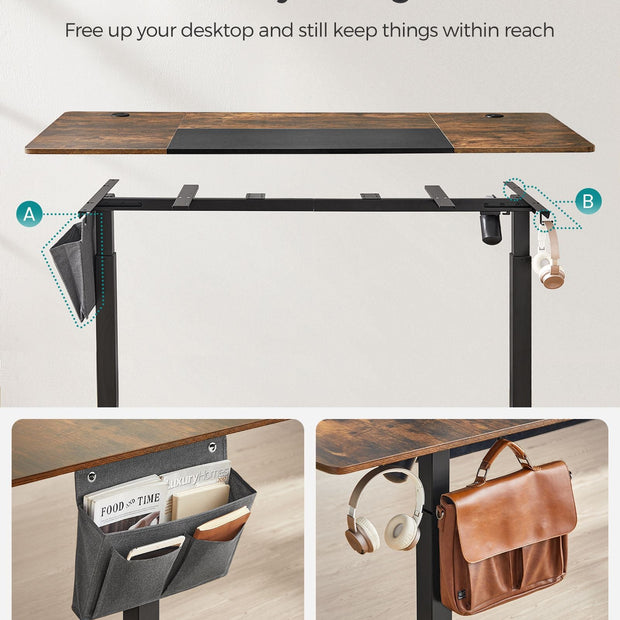 Height Adjustable Desk – Wood – Rustic Brown – Four Memorable Heights