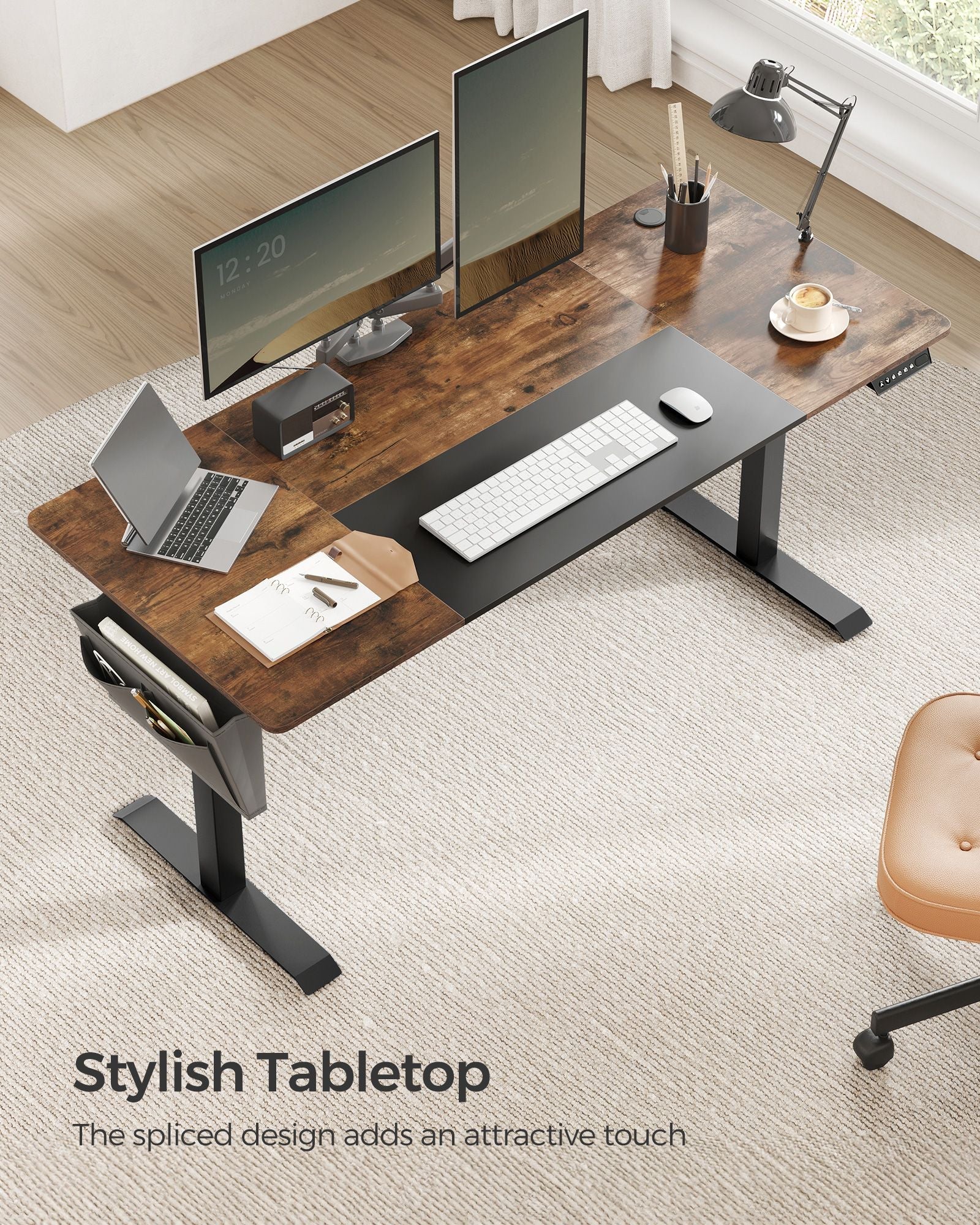 Height Adjustable Desk – Wood – Rustic Brown – Four Memorable Heights