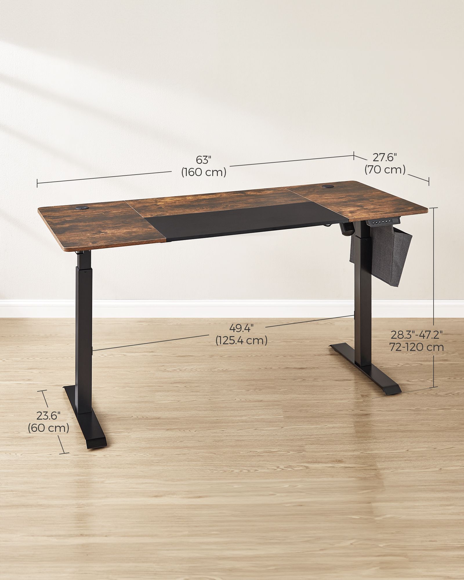 Height Adjustable Desk – Wood – Rustic Brown – Four Memorable Heights