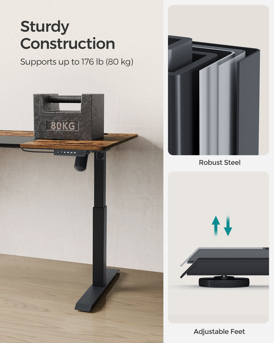 Height Adjustable Desk – Wood – Rustic Brown – Four Memorable Heights