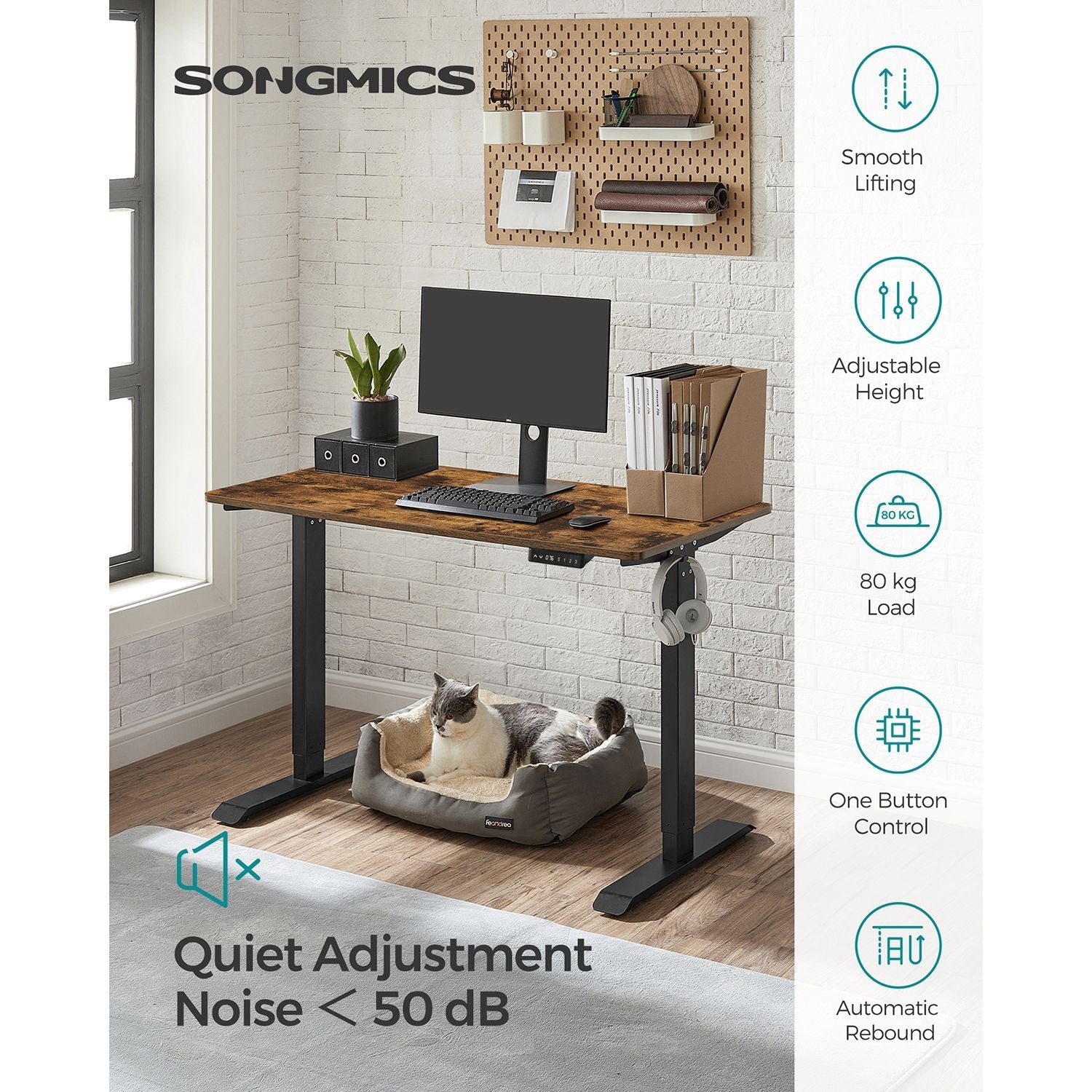 Height Adjustable Desk – Wood and Metal – Rustic Brown and Black – Electric with Memory Function