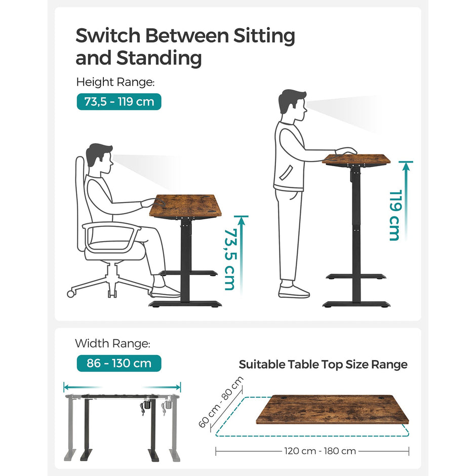 Height Adjustable Desk – Wood and Metal – Rustic Brown and Black – Electric with Memory Function