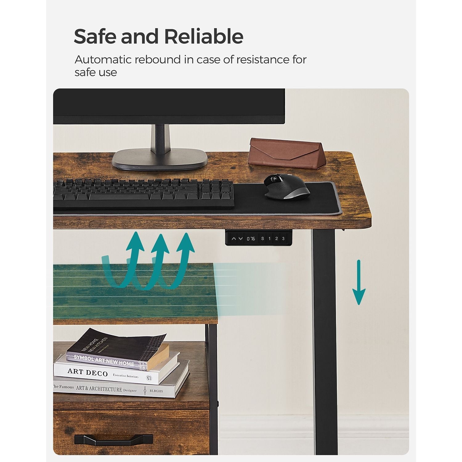 Height Adjustable Desk – Wood and Metal – Rustic Brown and Black – Electric with Memory Function