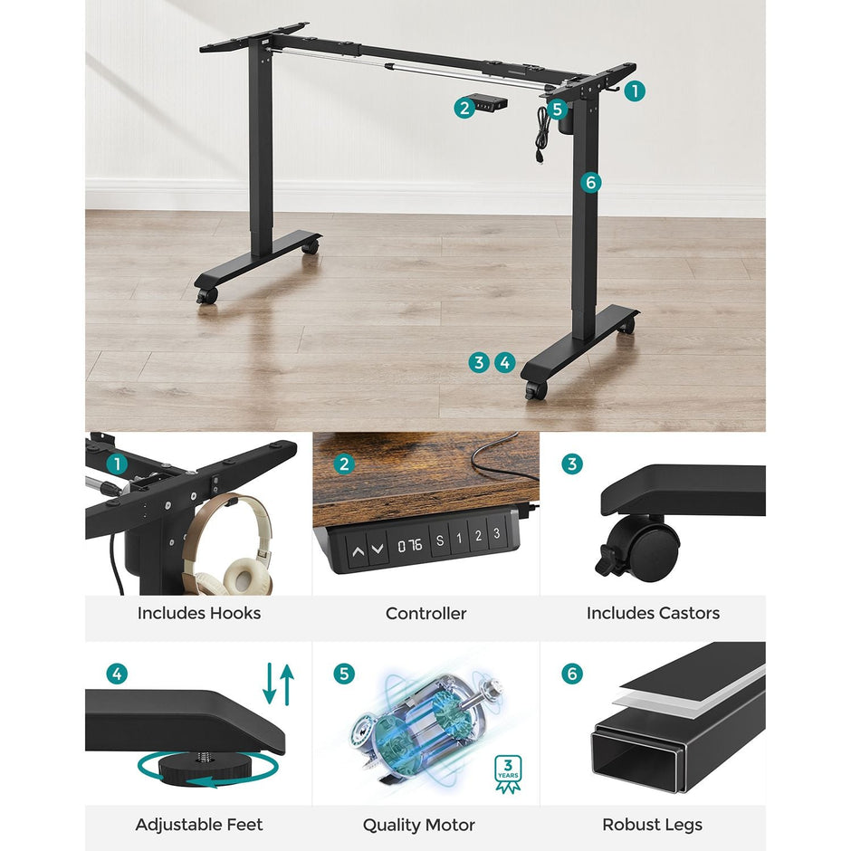 Height Adjustable Desk – Wood and Metal – Rustic Brown and Black – Electric with Memory Function
