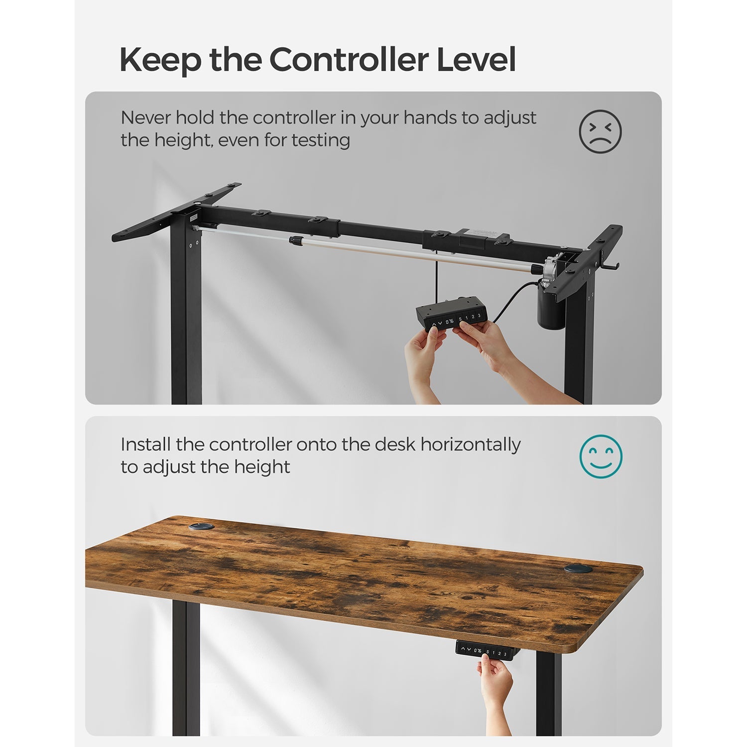 Height Adjustable Desk – Wood and Metal – Rustic Brown and Black – Electric with Memory Function