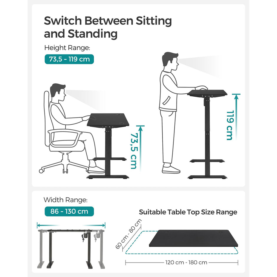 Height Adjustable Electric Standing Desk – Wood – Black – Memory Function with Continuous Height Adjustment