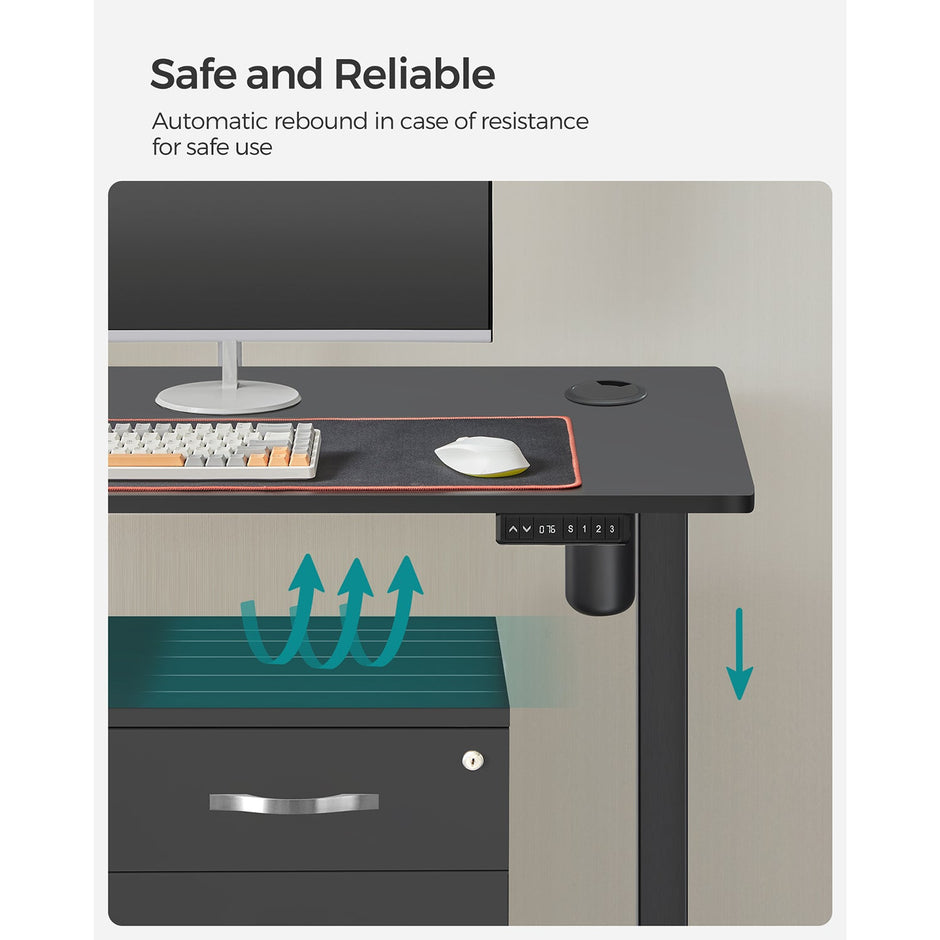 Height Adjustable Electric Standing Desk – Wood – Black – Memory Function with Continuous Height Adjustment
