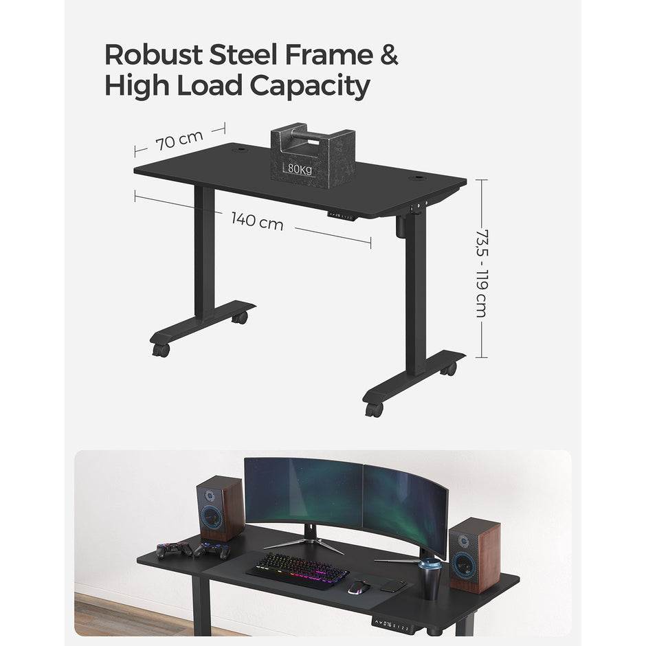 Height Adjustable Electric Standing Desk – Wood – Black – Memory Function with Continuous Height Adjustment