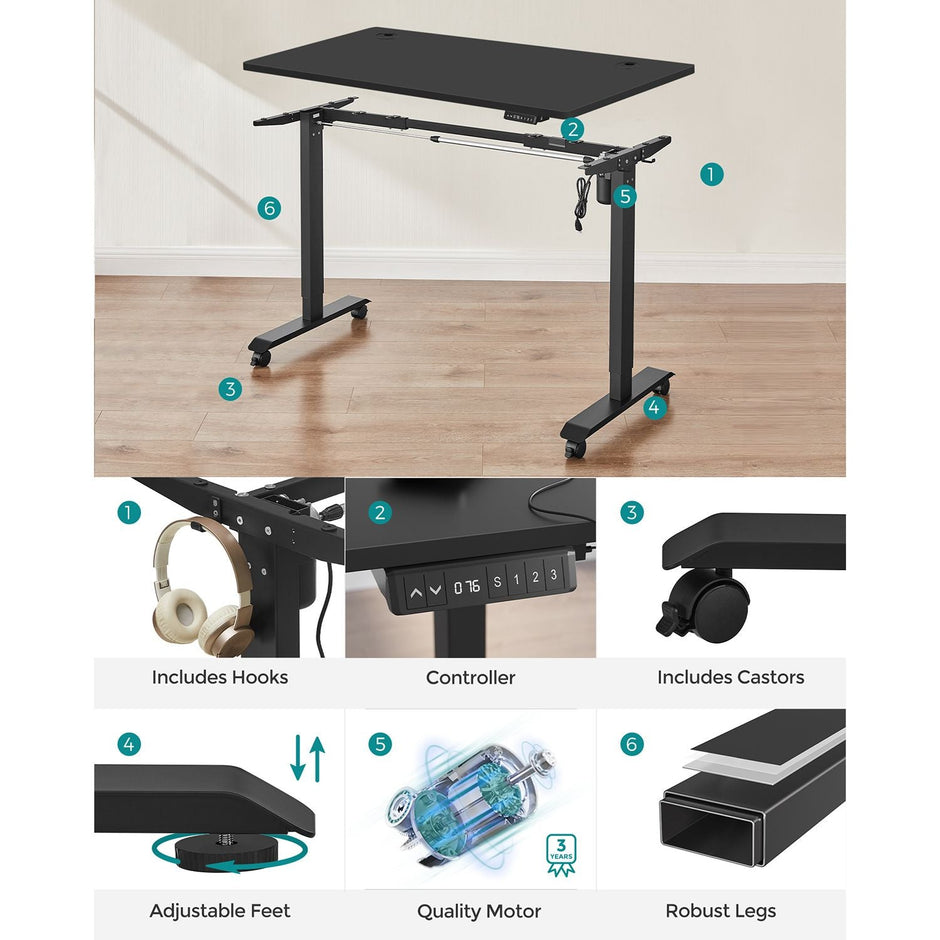 Height Adjustable Electric Standing Desk – Wood – Black – Memory Function with Continuous Height Adjustment