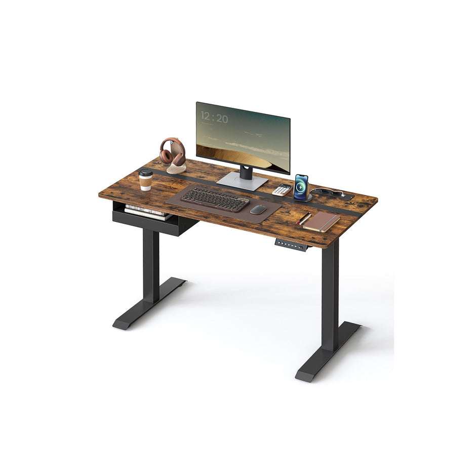 Height Adjustable Electric Standing Desk – MDF and Steel – Rustic Brown and Black – Continuous Adjustment with Memory Function
