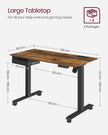 Height Adjustable Electric Standing Desk – MDF and Steel – Rustic Brown and Black – Continuous Adjustment with Memory Function